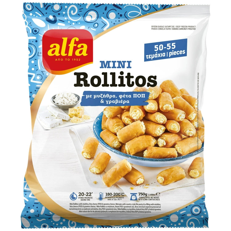 Minipajer med myzithra-, feta- och gravieraost "rollitos" 750g ALFA