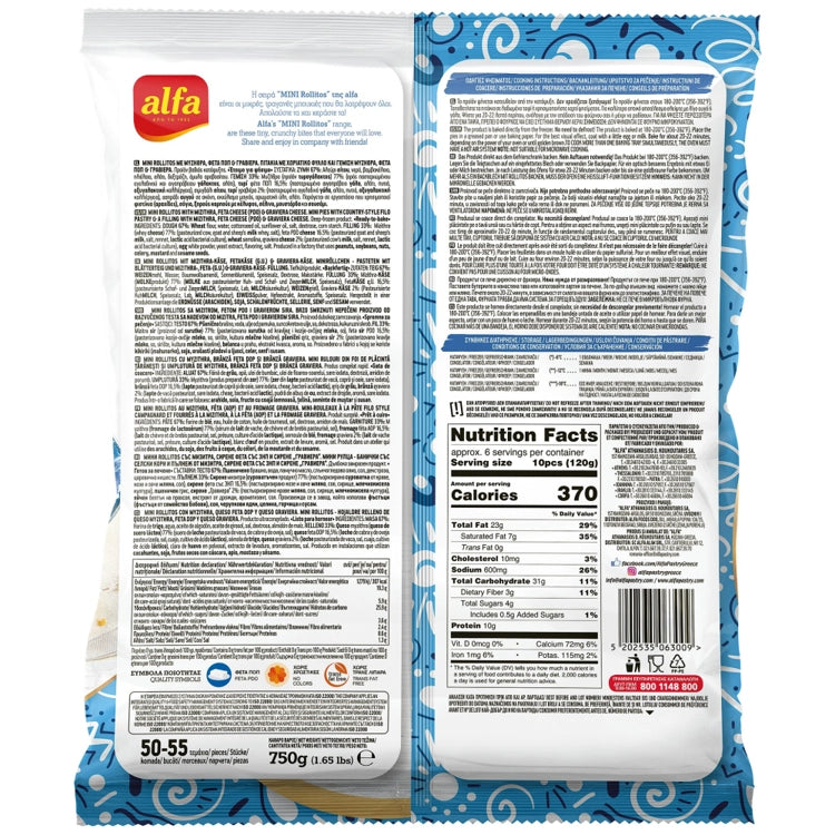 Minipajer med myzithra-, feta- och gravieraost "rollitos" 750g ALFA