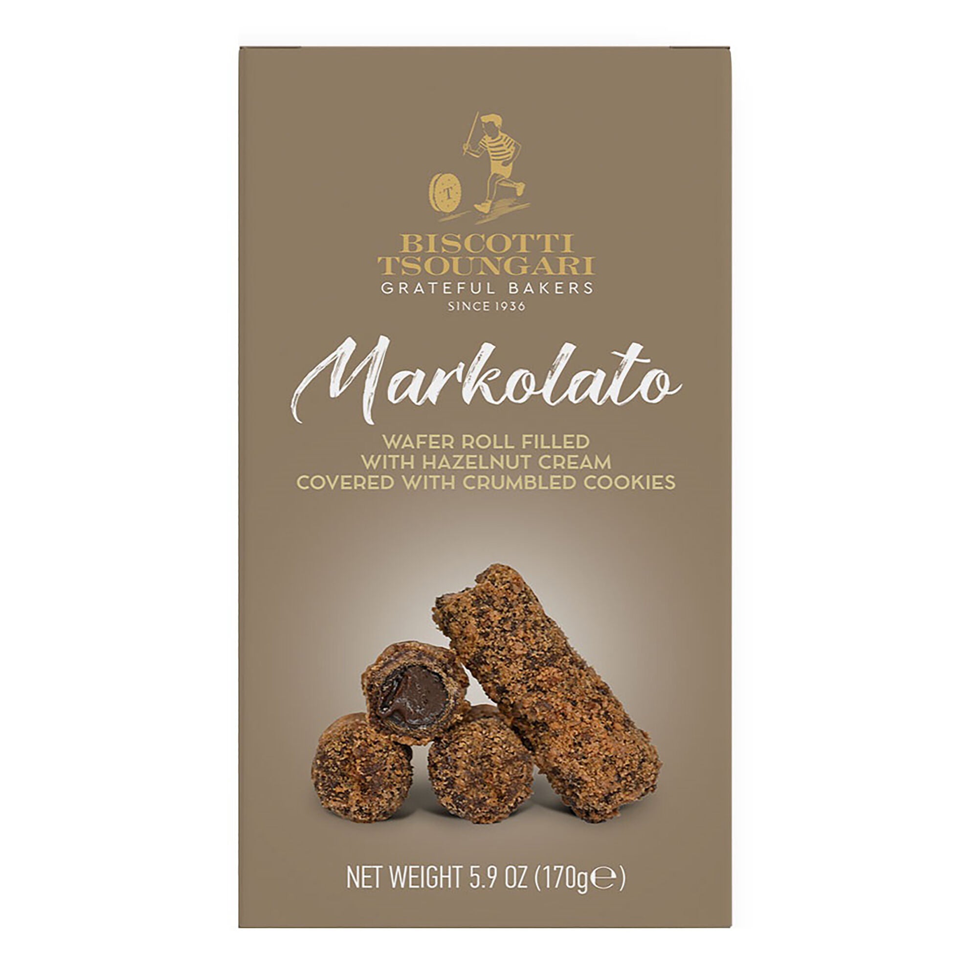 Wafer rolls "Markolato" with hazzelnut cream and crumbled cookies BISCOTTI TSOUNGARI 170g
